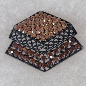 Vintage Black Metallic Brown Rhinestones Geometric Art Deco Classic Brooch
